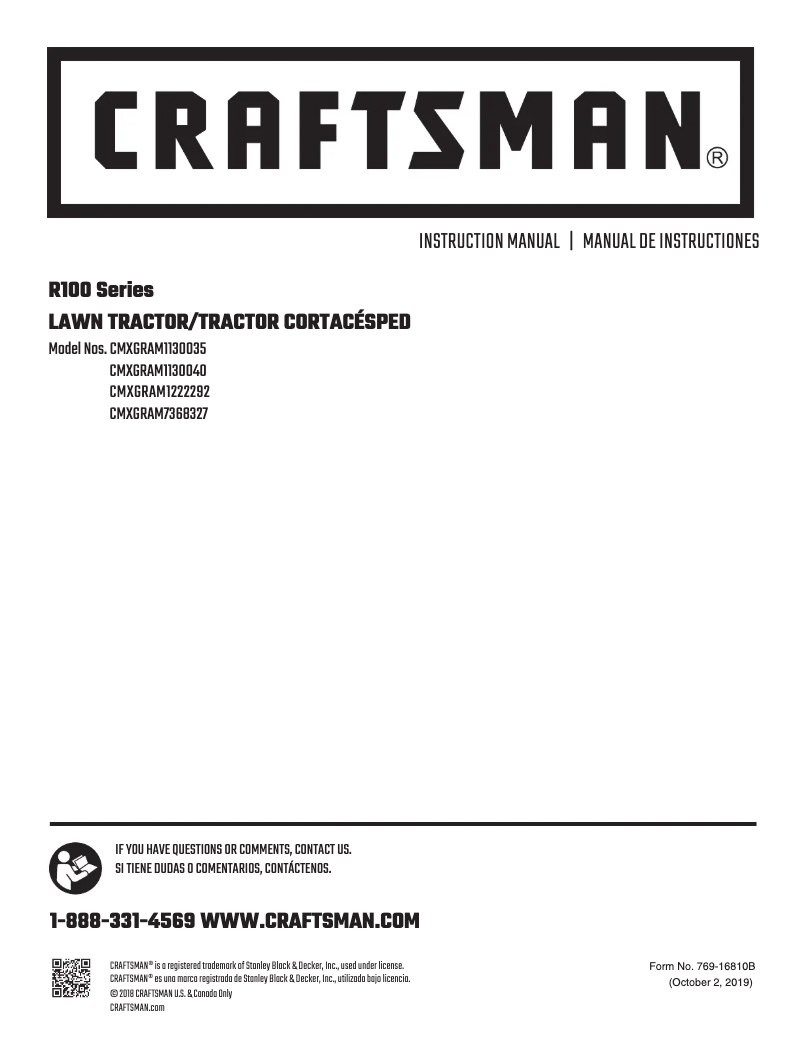Page 1 de la notice Manuel utilisateur Craftsman CMXGRAM1130035