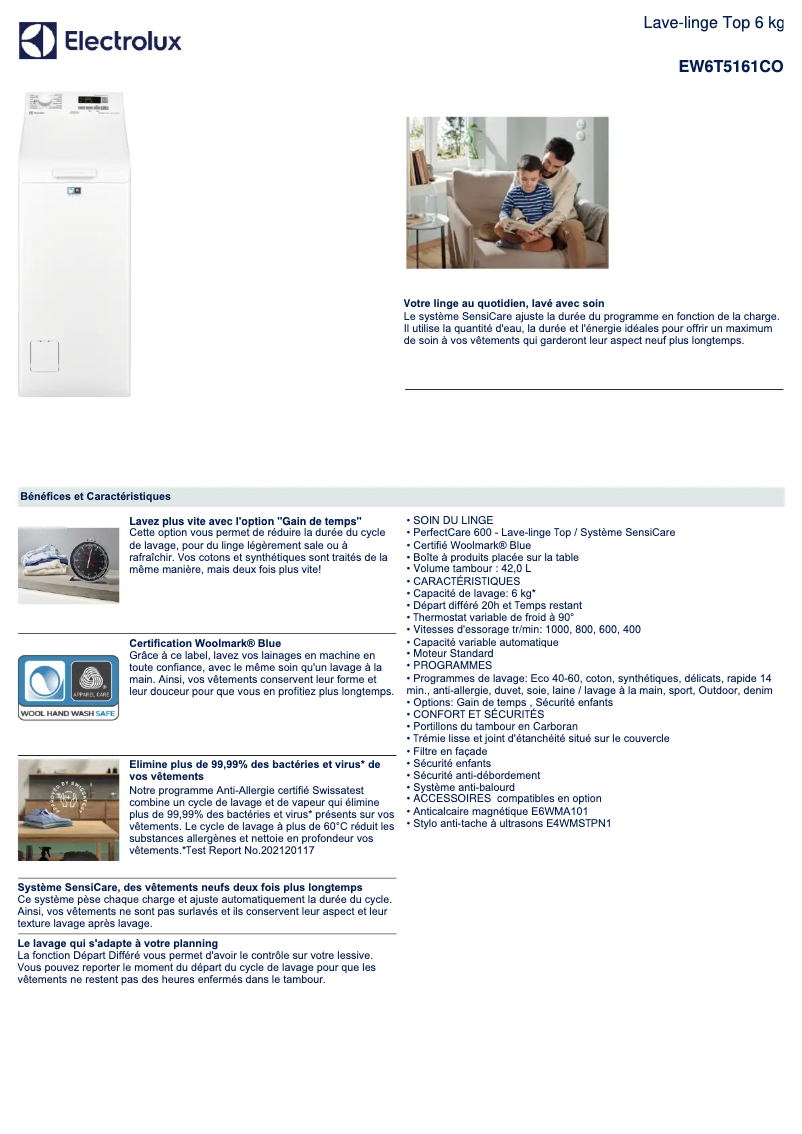 Página 1 del manual Ficha técnica Electrolux EW6T5161CO