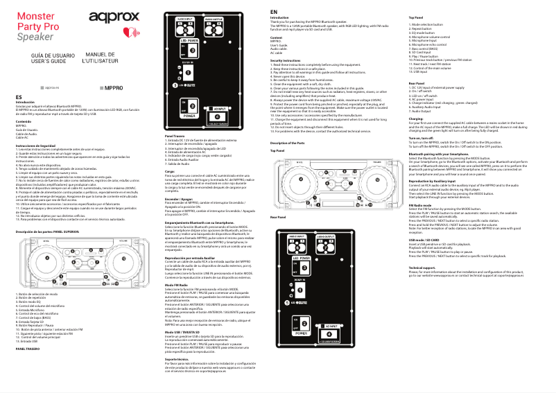 Page 1 de la notice Manuel utilisateur Approx MPPRO