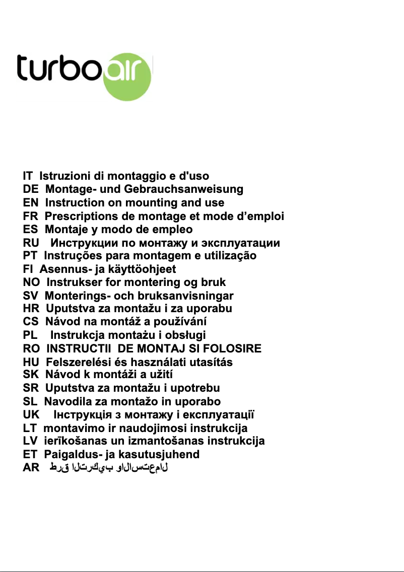 Página 1 del manual Manual de usuario Turbo air Tivoli Lux WH/F/60