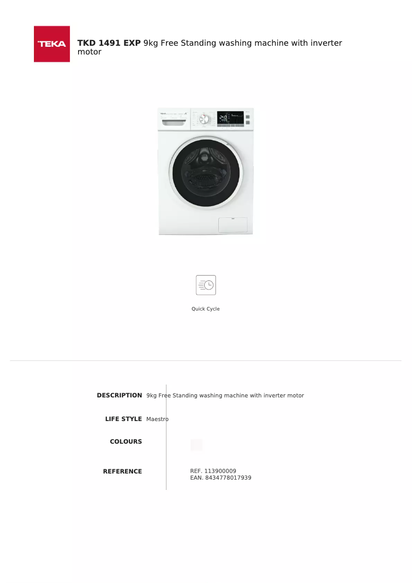 Page 1 de la notice Fiche technique Teka TKD 1491 EXP