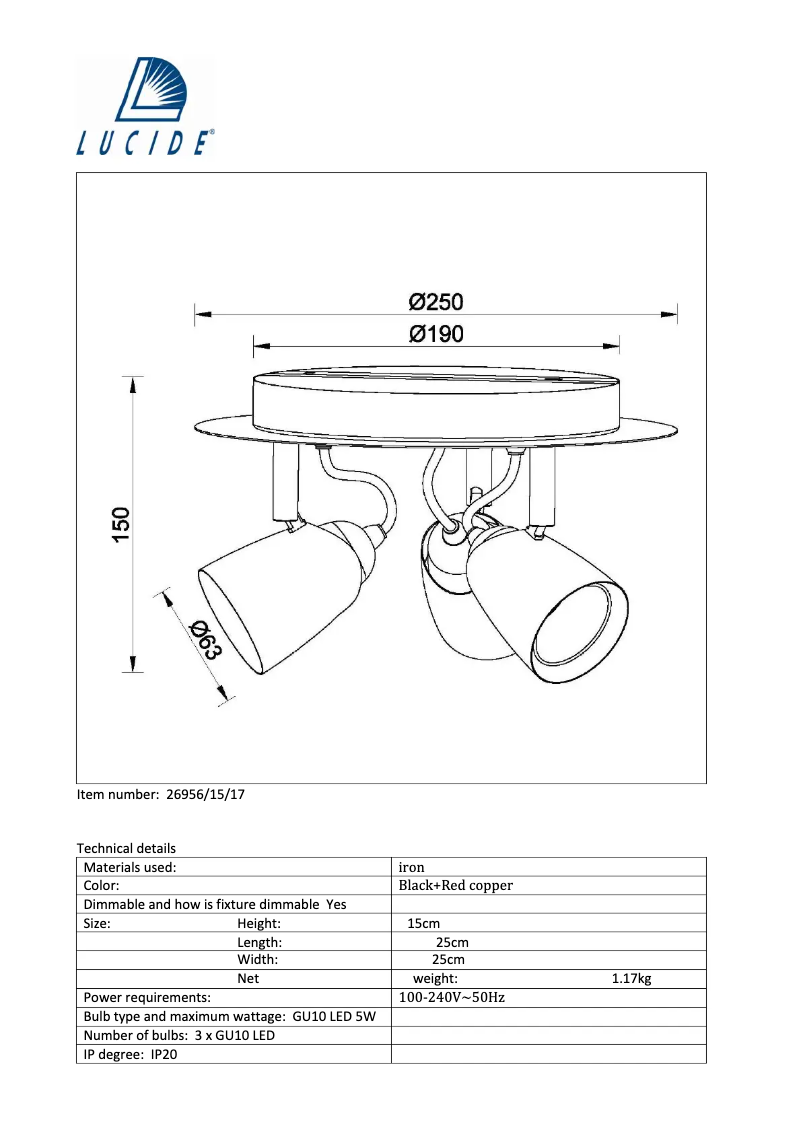 Page 1 of the manual User Manual Lucide Ride 26956/15/17