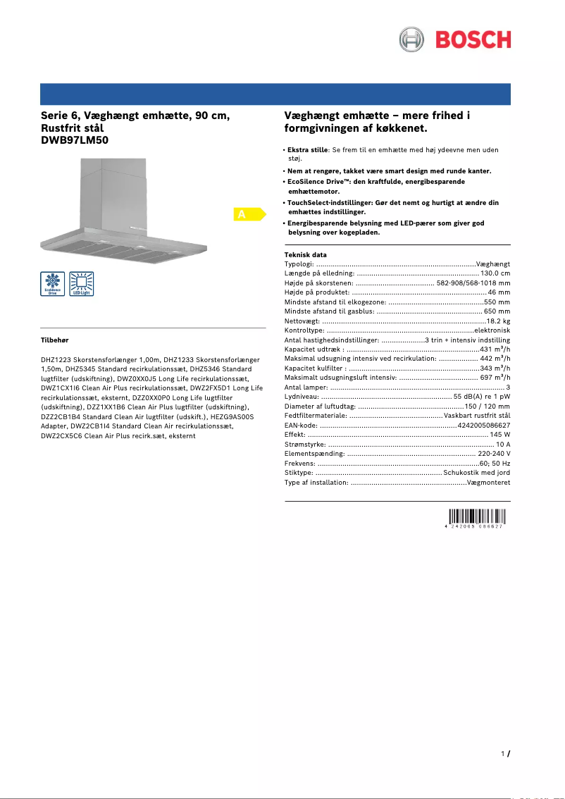 Page 1 de la notice Brochure Bosch DWB97LM50
