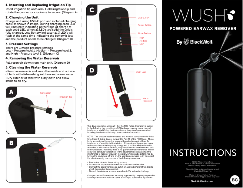 Page 1 de la notice Manuel utilisateur Black Wolf Wush