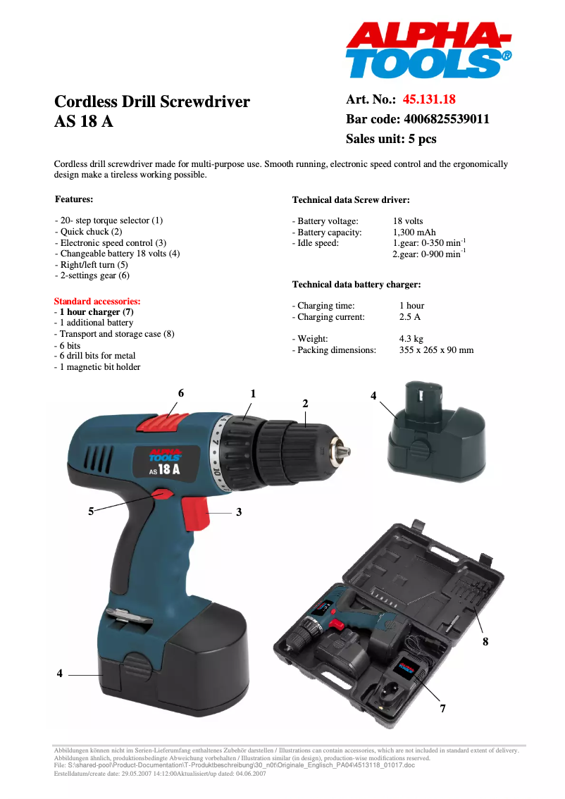 Page 1 de la notice Manuel utilisateur Alpha Tools AS 18 A