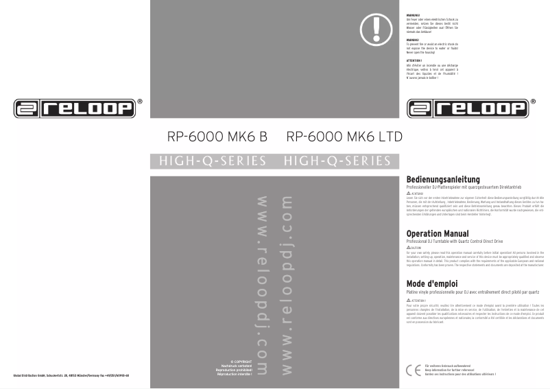 Page 1 de la notice Manuel utilisateur Reloop RP-6000 MK6 LTD