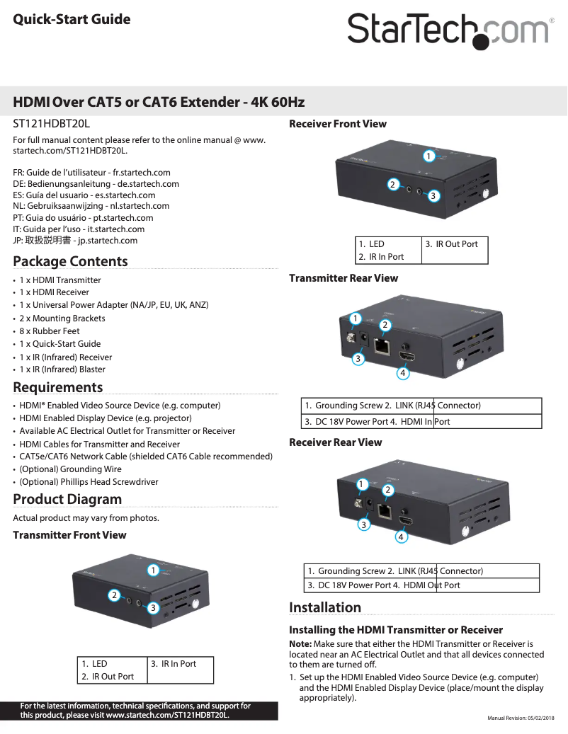 Page 1 de la notice Guide de démarrage rapide StarTech.com ST121HDBT20L