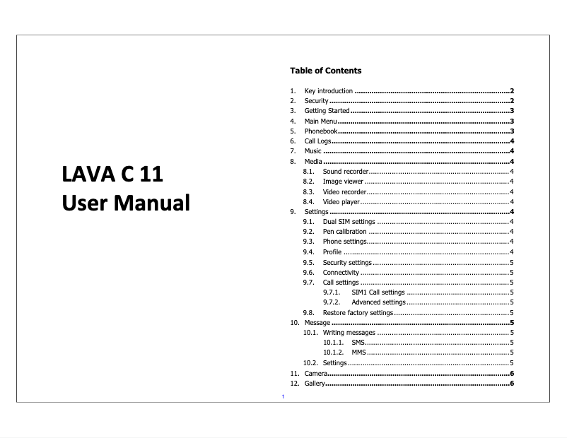 Page 1 de la notice Manuel utilisateur Lava C11