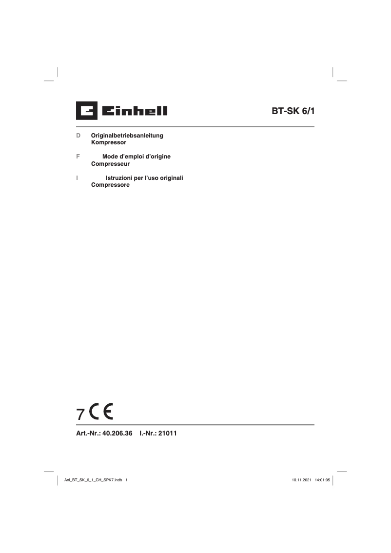 Page 1 de la notice Manuel utilisateur Einhell BT-SK 6/1