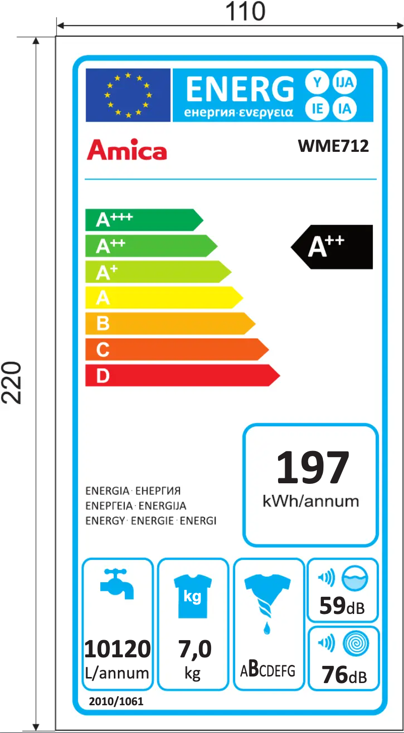 Page 1 of the manual Energy Label Amica WME712