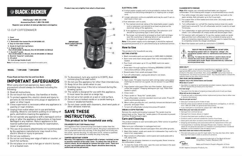 Page 1 de la notice Manuel utilisateur Black & Decker CM1200