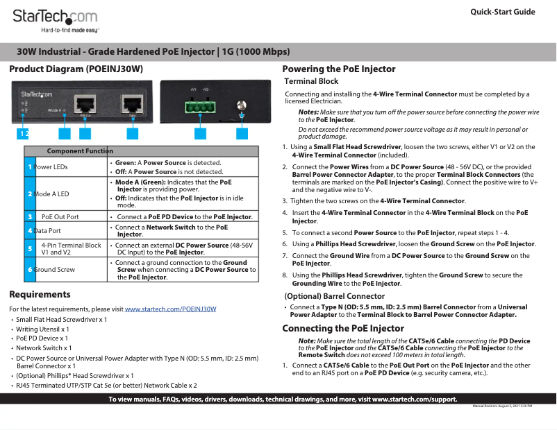 Page 1 de la notice Guide de démarrage rapide StarTech.com POEINJ30W