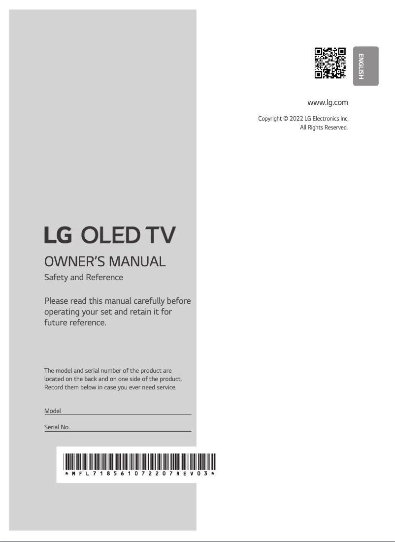 Page 1 de la notice Manuel utilisateur LG OLED55A2RLA