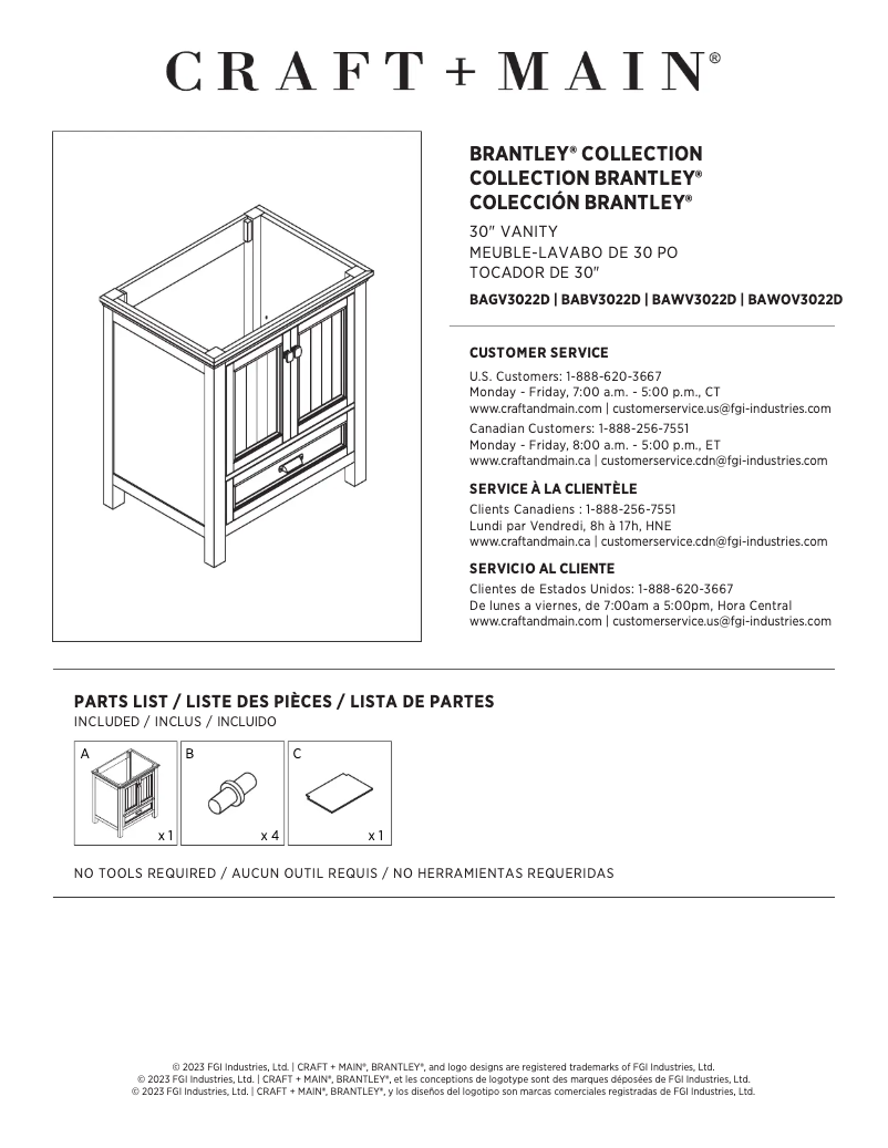 Page 1 de la notice Manuel utilisateur CRAFT + MAIN Brantley BAGVT3122D-QCB