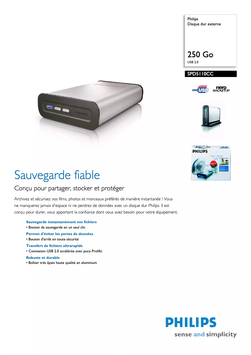 Página 1 del manual Ficha técnica Philips SPD5110CC