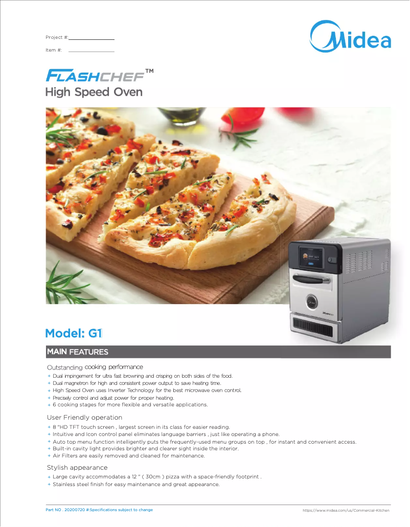 Página 1 del manual Ficha técnica Midea FlashChef G1
