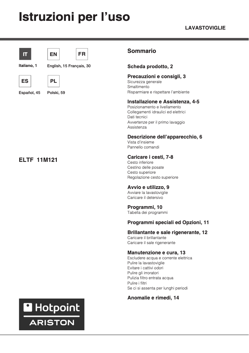 Página 1 del manual Manual de usuario Hotpoint Ariston ELTF 11M121 C EU