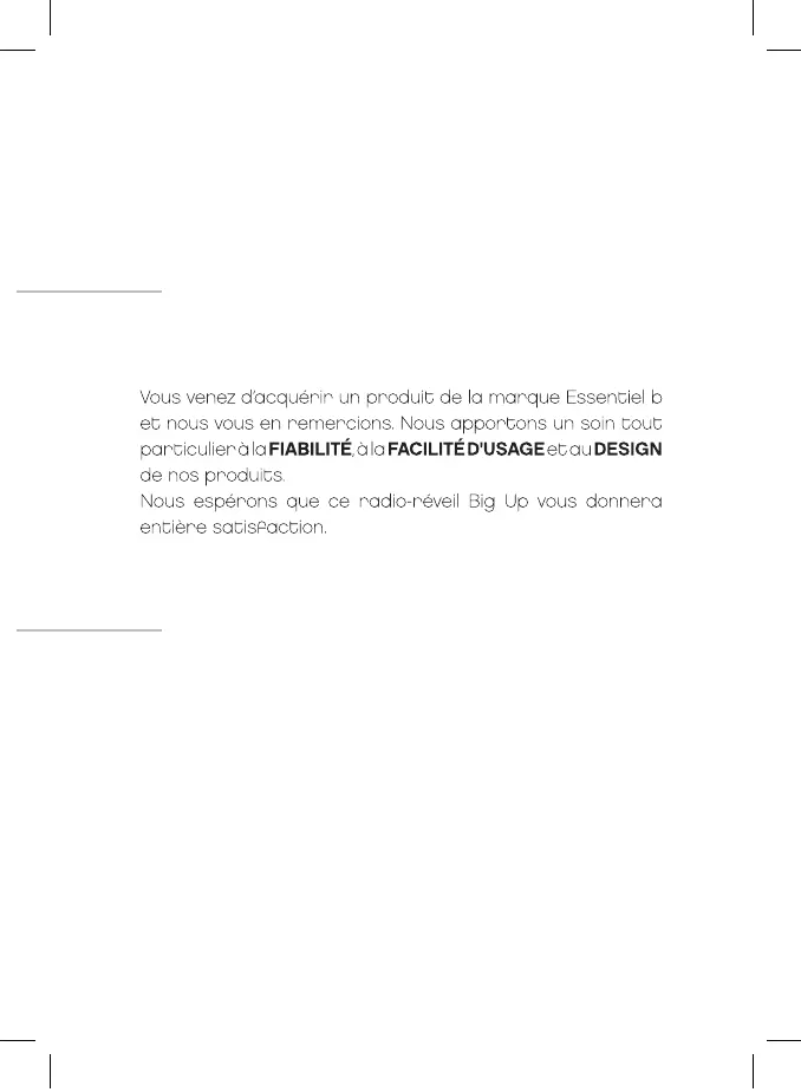 Page 1 de la notice Manuel utilisateur Essentiel B Big Up