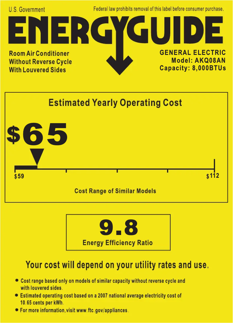 Página 1 del manual Etiqueta energética GE AKQ08AN