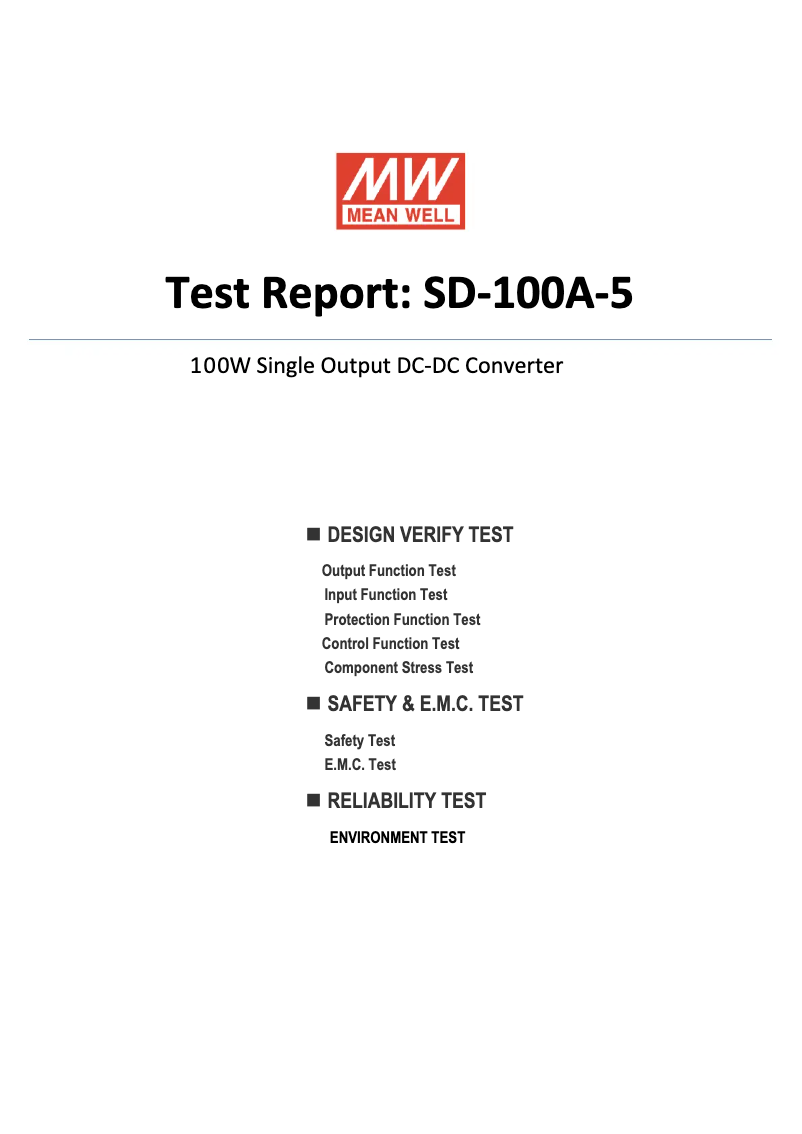 Page 1 de la notice Fiche technique Mean Well SD-100A-5