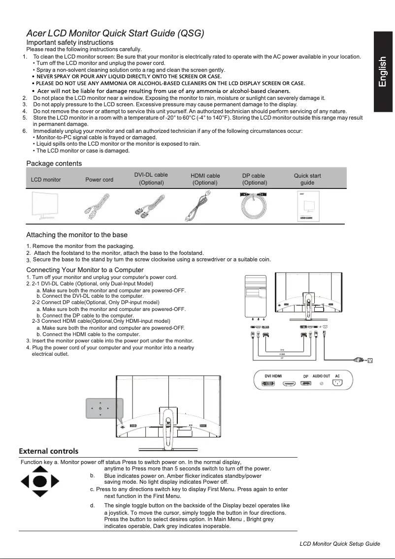 Page 1 de la notice Guide de démarrage rapide Acer ED323QURA