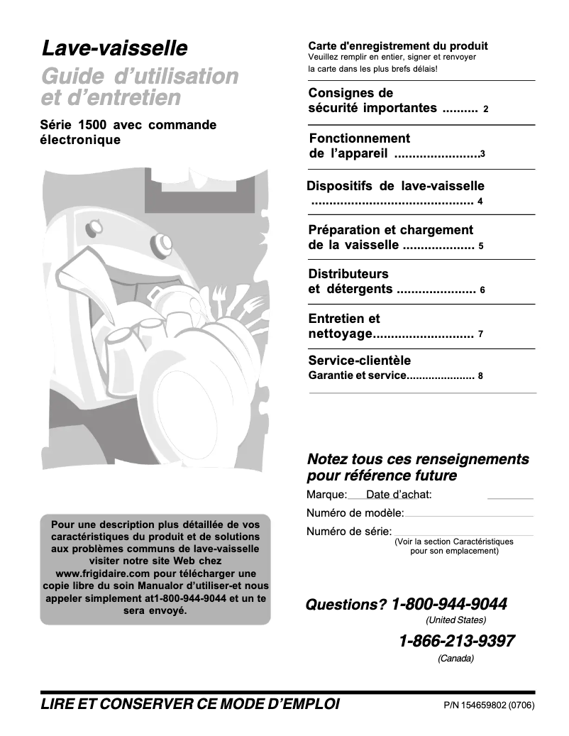 Page 1 de la notice Manuel utilisateur Frigidaire FDB1500LFB