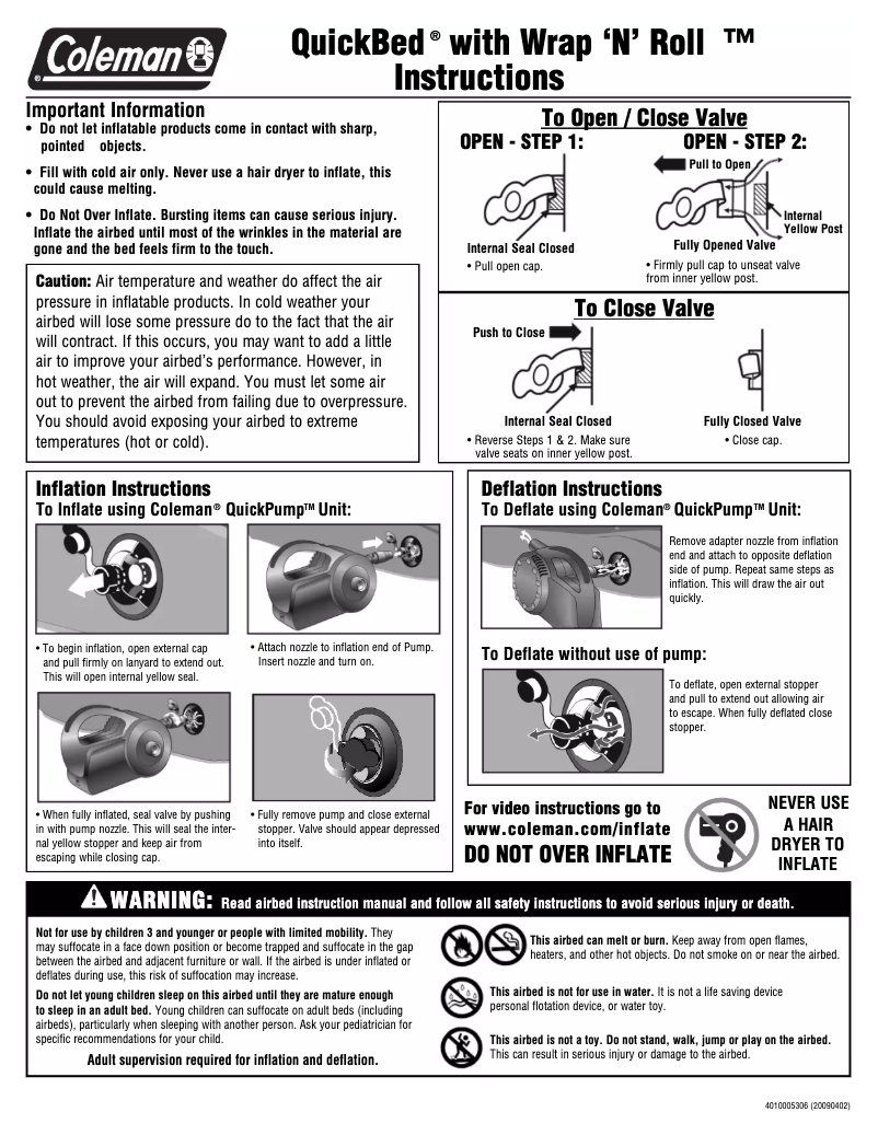 Page 1 de la notice Manuel utilisateur Coleman QuickBed Wrap ‘N’ Roll