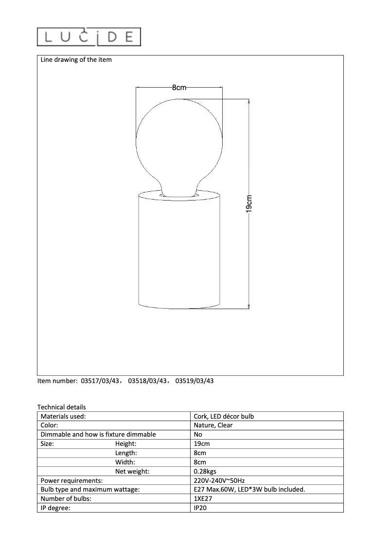 Page 1 of the manual User Manual Lucide Corky