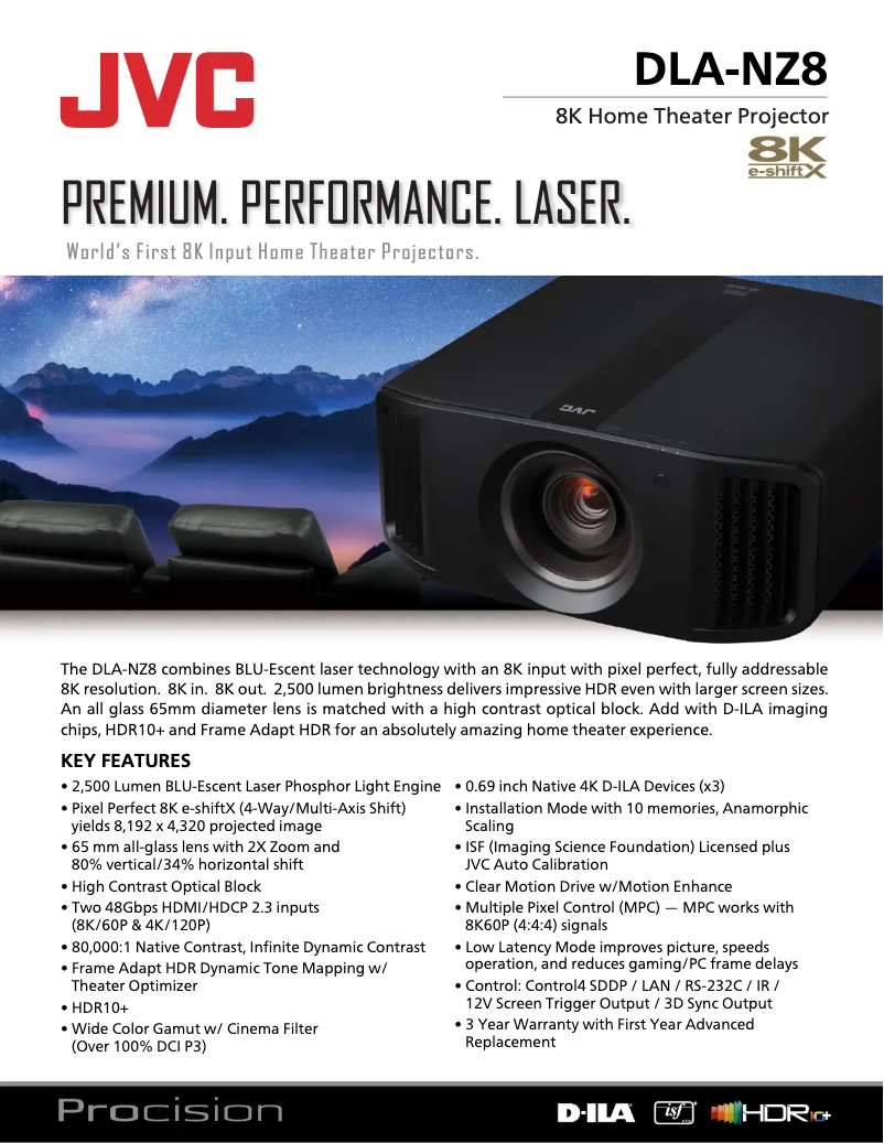 Page 1 of the manual Technical Sheet JVC DLA-NZ8