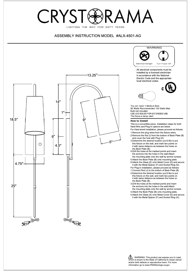 Page 1 de la notice Manuel utilisateur Crystorama Alexa ALX-4501-AG