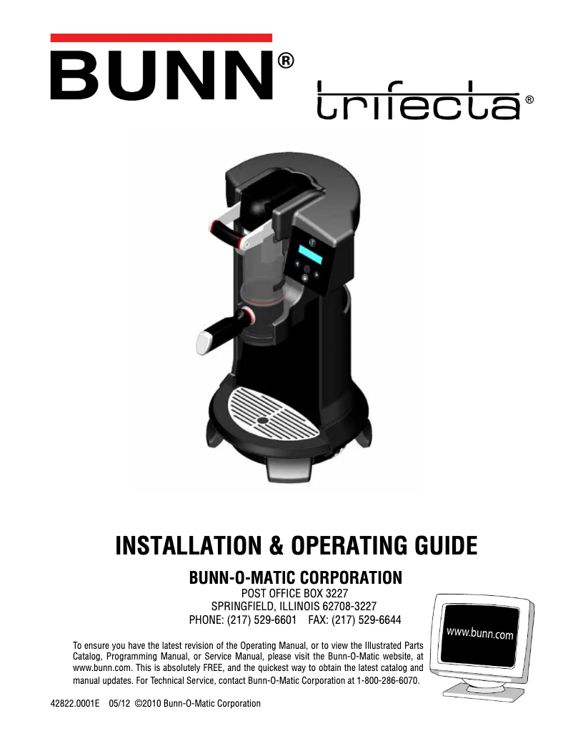 Page 1 de la notice Guide d'installation Bunn Trifecta