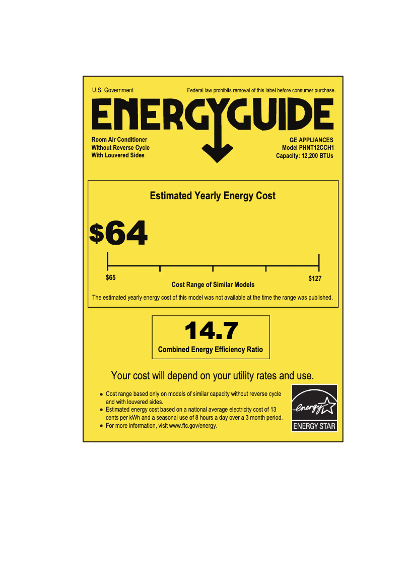 Página 1 del manual Etiqueta energética GE Profile ClearView PHNT12CC