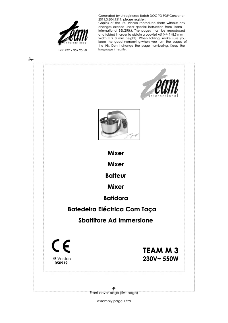 Page 1 de la notice Manuel utilisateur Team M 3