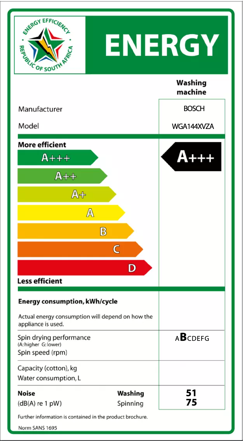 Page 1 of the manual Energy Label Bosch WGA144XVZA