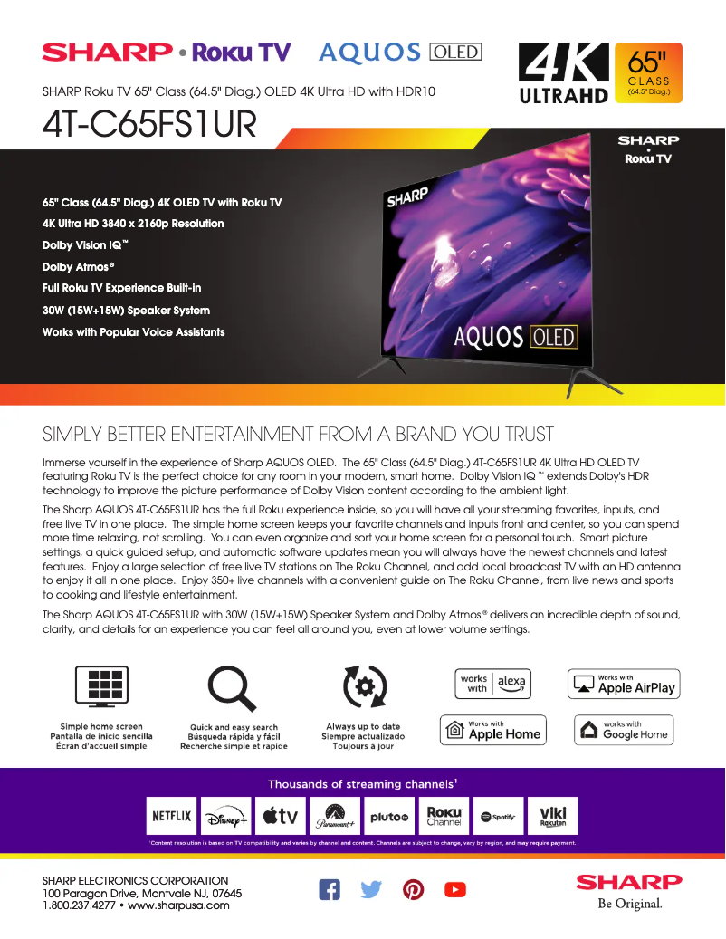 Página 1 del manual Ficha técnica Sharp 4T-C65FS1UR