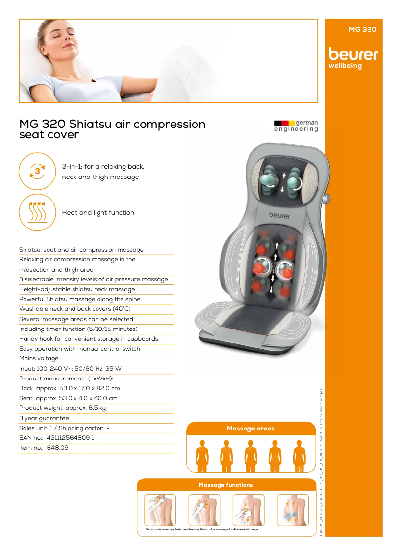 Page 1 of the manual Technical Sheet Beurer MG 320