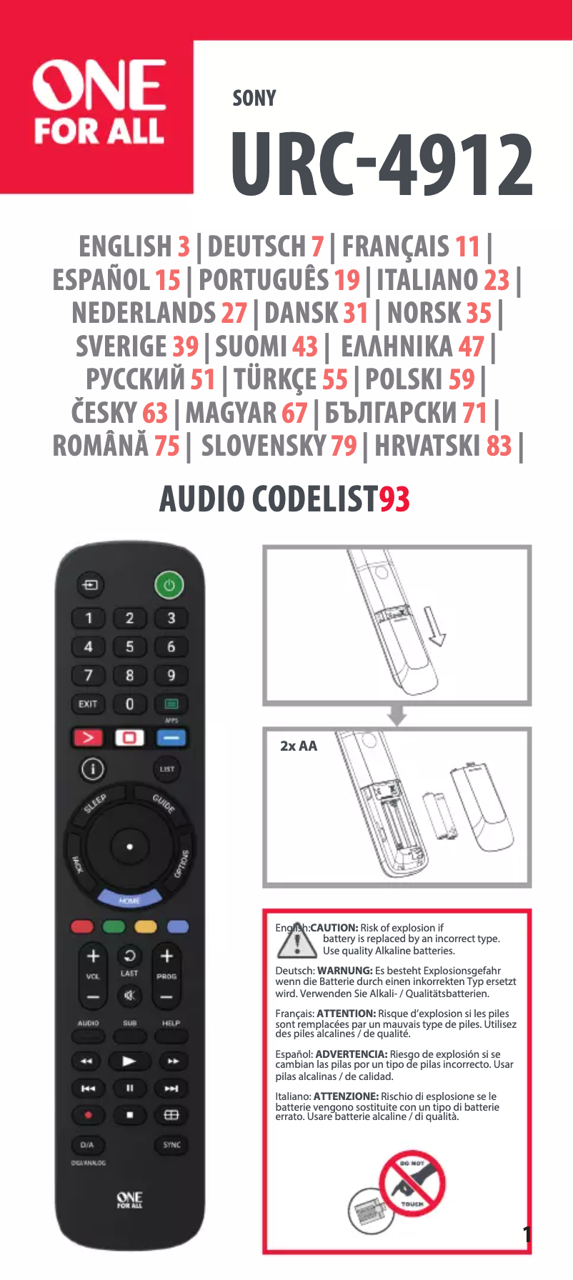 Page 1 de la notice Manuel utilisateur One for all URC 4912