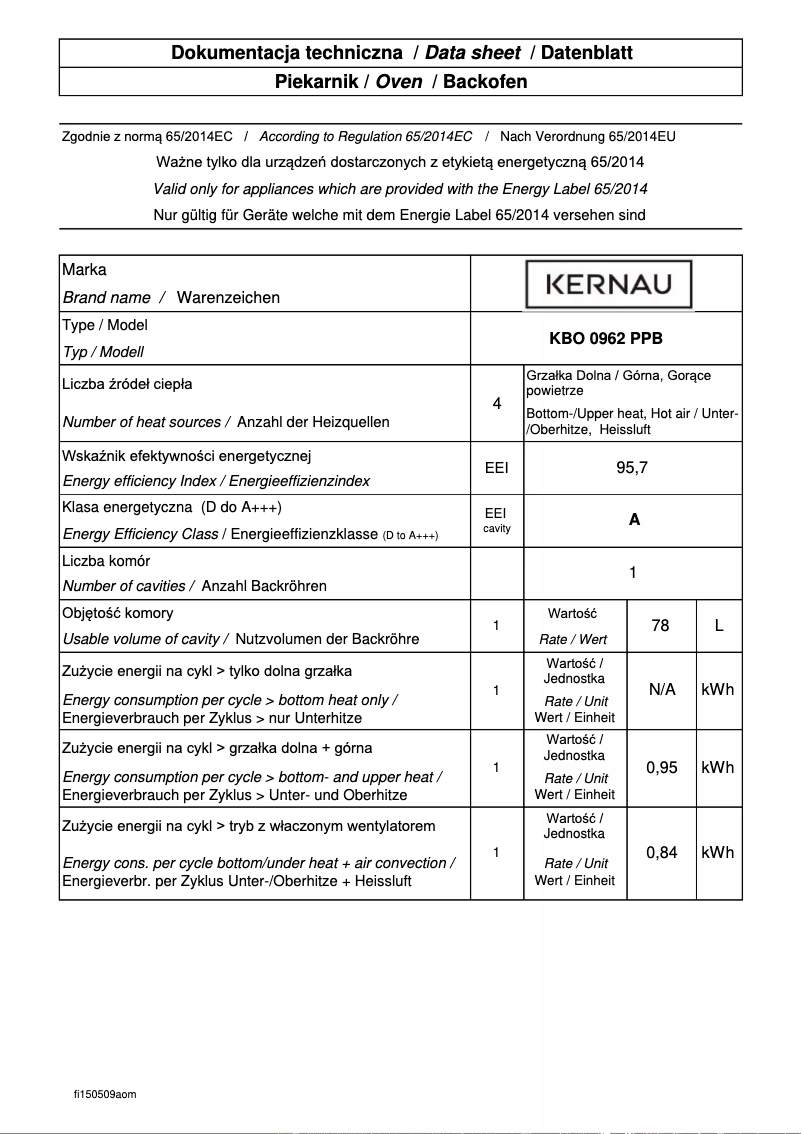 Página 1 del manual Ficha técnica Kernau KBO0962PPB