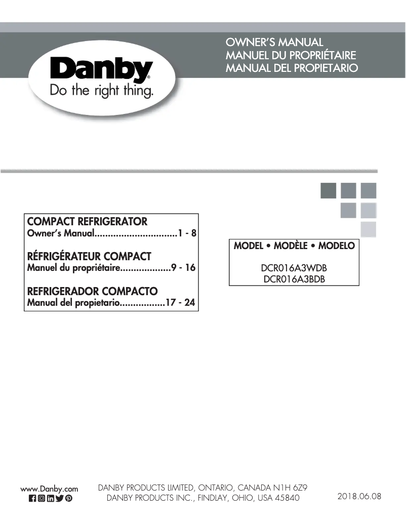 Page 1 de la notice Manuel utilisateur Danby DCR016A3BDB