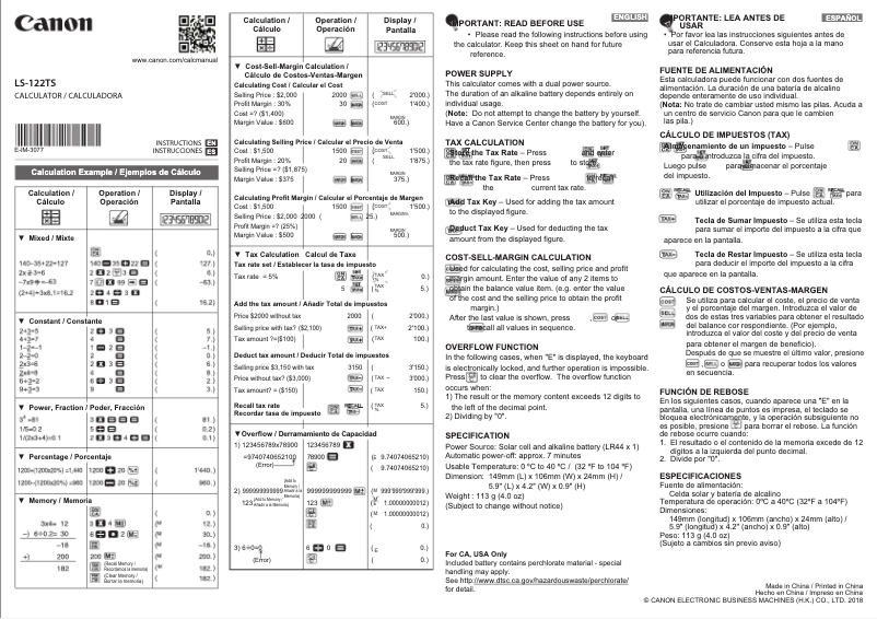 Página 1 del manual Manual de usuario Canon LS-122TS