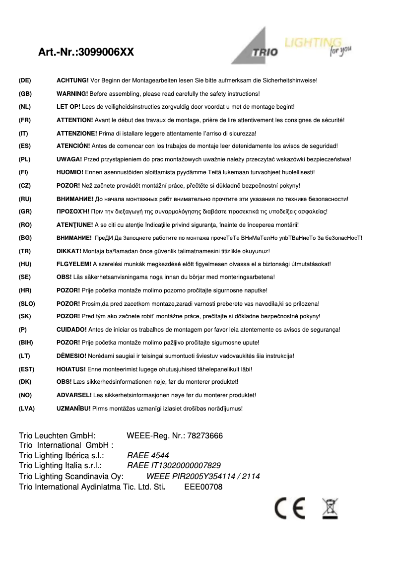 Page 1 de la notice Manuel utilisateur Trio Lighting Discalgo