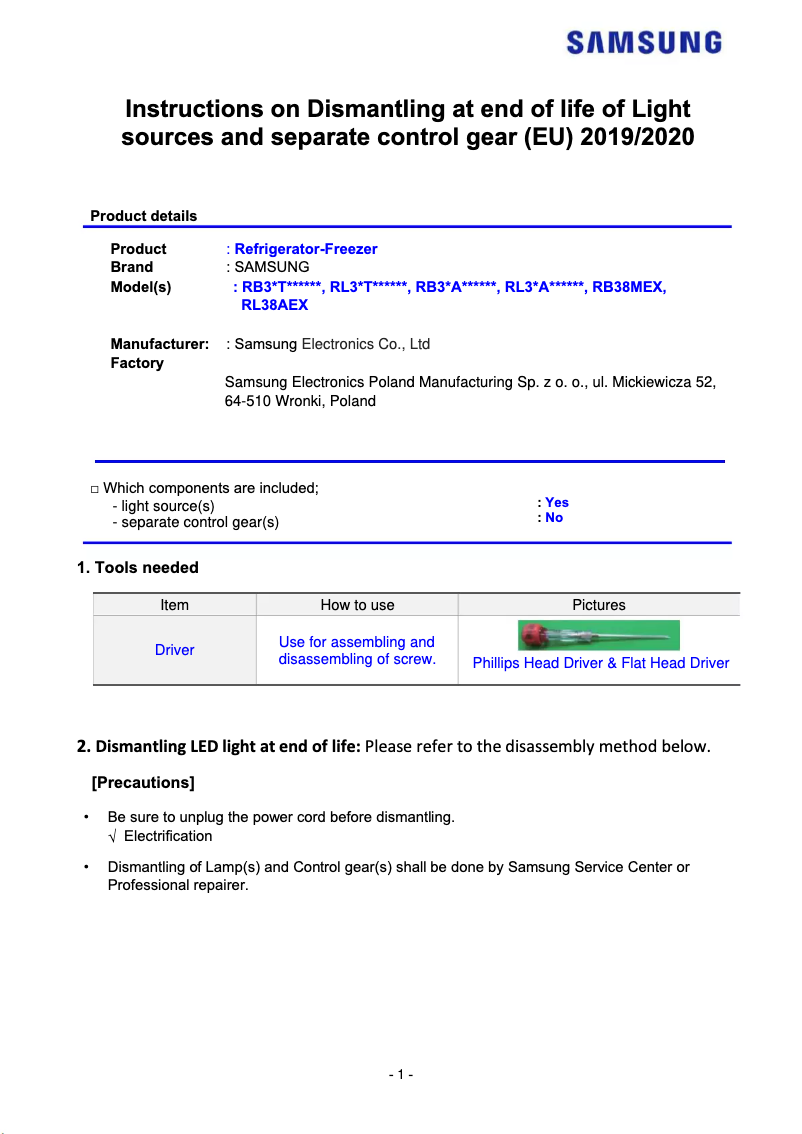 Page 1 de la notice Manuel utilisateur Samsung RB38T606DSA