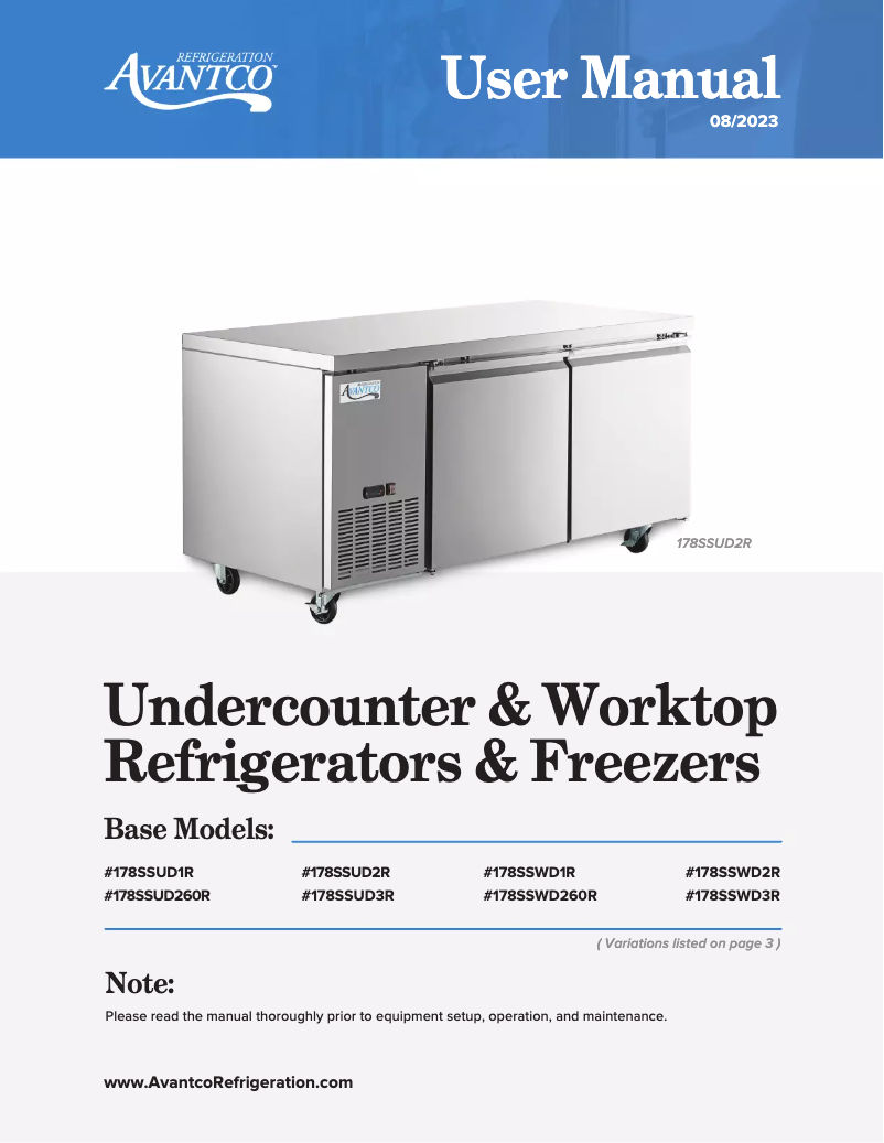 Página 1 del manual Manual de usuario Avantco SS-UC-36R-HC