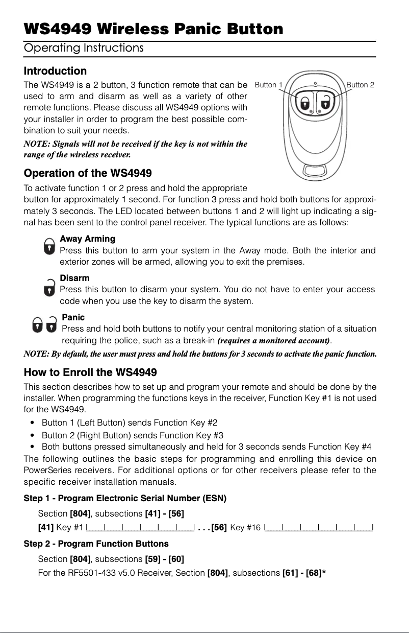 Page 1 de la notice Manuel utilisateur DSC WS4949