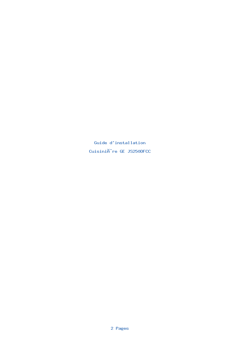 Page 1 de la notice Guide d'installation GE JS250DFCC