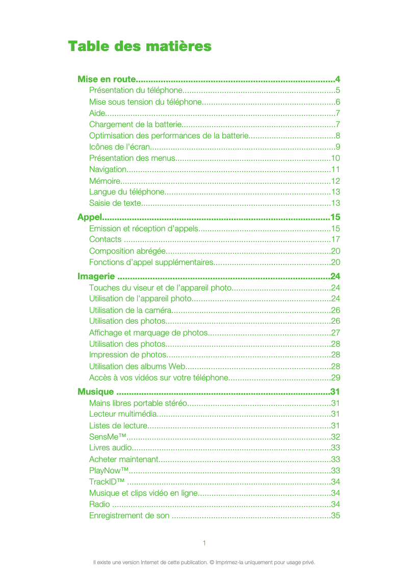 Page 1 de la notice Manuel utilisateur Sony Ericsson Yari