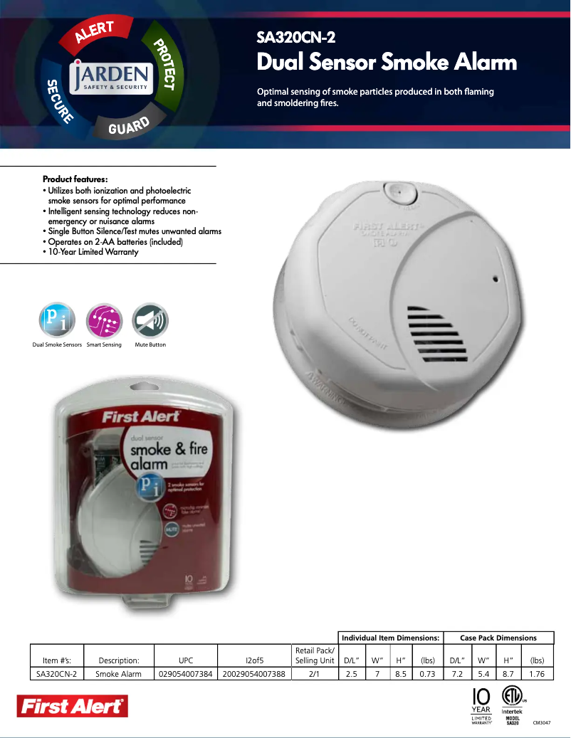 Page 1 de la notice Manuel utilisateur First Alert SA320CN