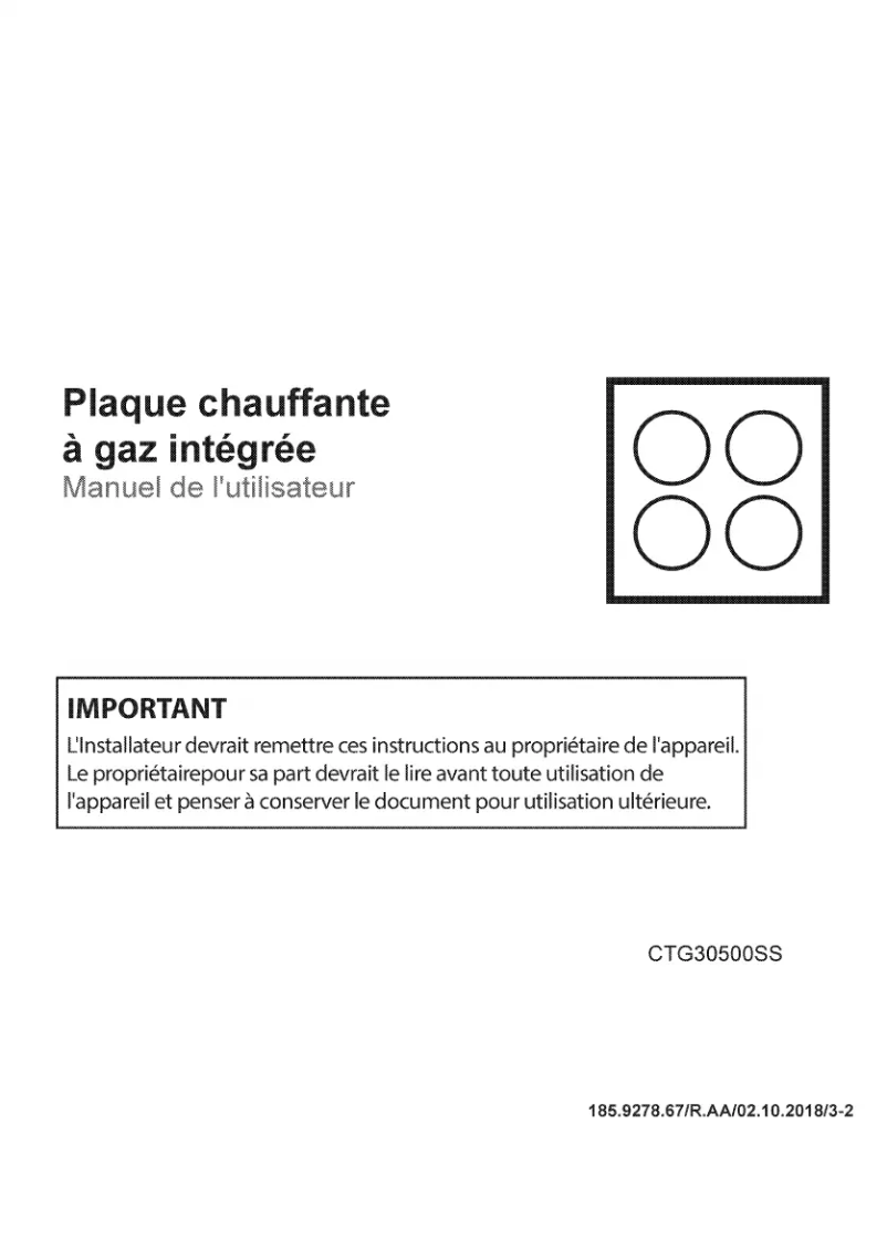 Page 1 de la notice Manuel utilisateur Blomberg CTG30500SS