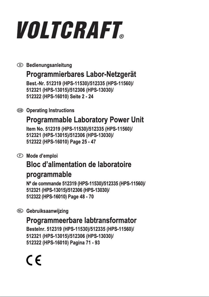 Page 1 de la notice Manuel utilisateur Voltcraft HPS-11530