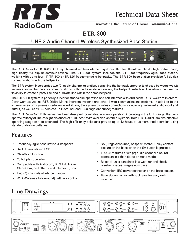Page 1 de la notice Fiche technique RTS BTR-800